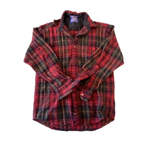 Pendleton Other - Vintage Pendleton Wool Flannel Shirt Mens M Red Tartan Plaid Loop Collar Board